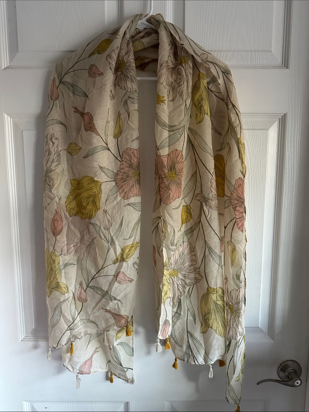 Floral Lightweight Scarf in Soft Cream, Pink & Mustard